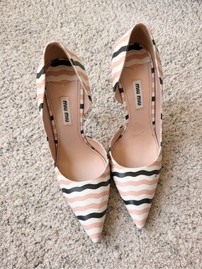 the Miu Miu Wavy Stripe D'Orsay Pointed-Toe Pumps.